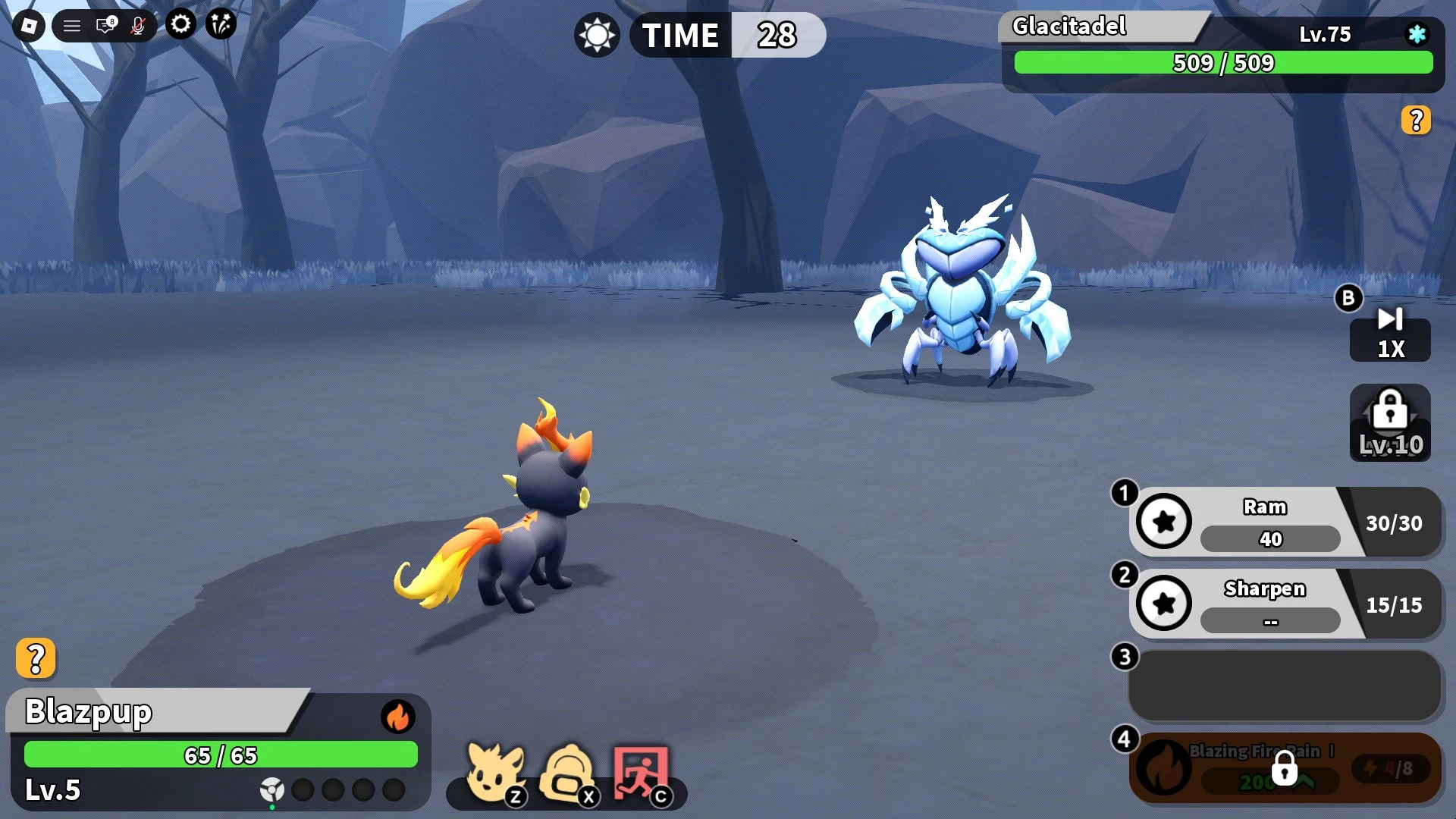 ภาพหน้าจอสู้บอส Glacitadel ของ Roblox Evomon ใน Shiver Snows.